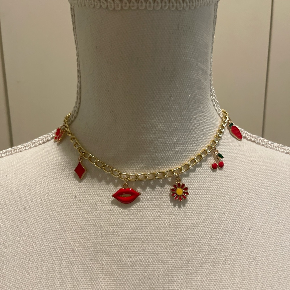 Red and gold charm choker